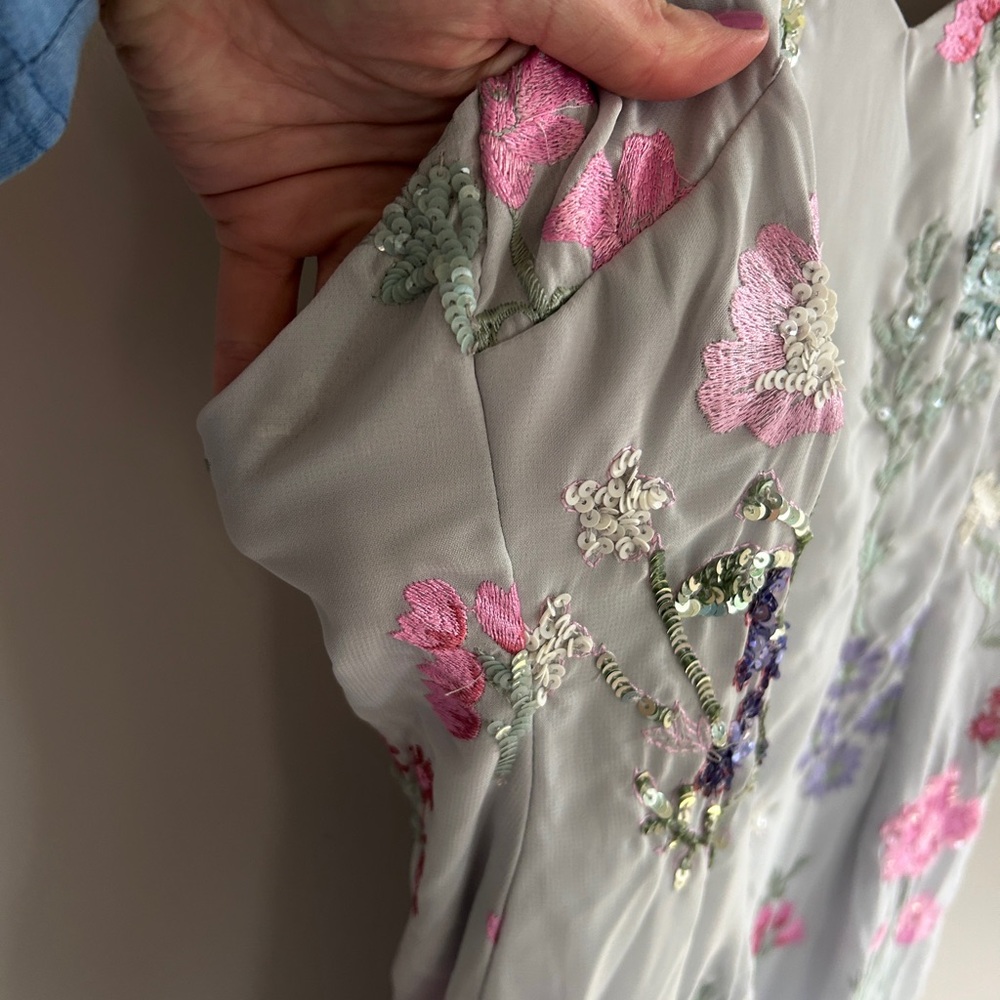 MAYA DELUXE Formal Fairy Floral Embroidered Sequin Slip Maxi Gown Dress Y2K Sz 6 - Picture 8 of 15